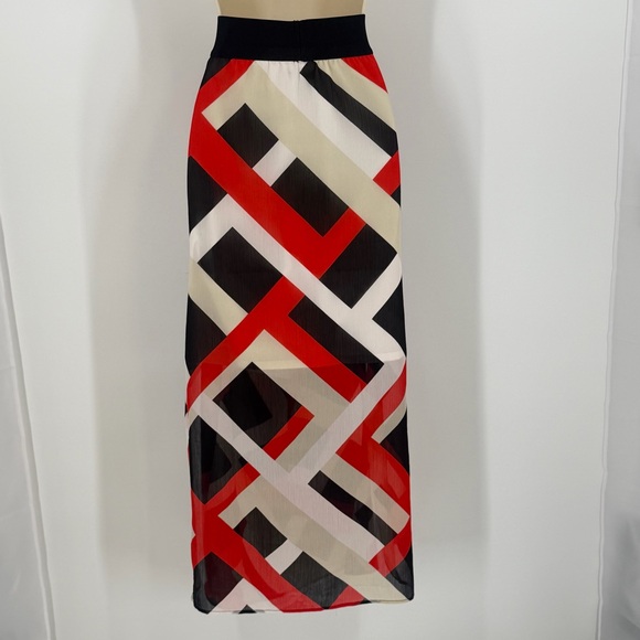 NWT Ann Taylor Multicolor Geometric Maxi Skirt sz LP Modern Chic Abstract Artsy - Picture 4 of 11